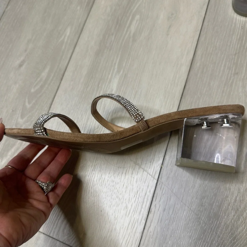 Steve Madden Issy-R rhinestone sandals clear vinyl mules block heels 8 y2k inspo